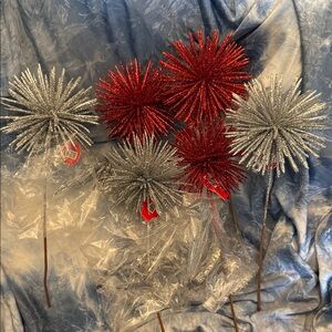 Red and Silver Glitter Pom Pom Sticks